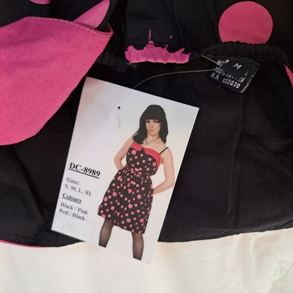 Dead Threads Goth Dress 1950s Retro Style Pink Black Paint Splatter Polka Dots M - Picture 11 of 12
